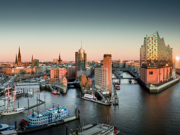 View of the Hamburg skyline from the Port of Hamburg View of the Hamburg skyline from the Port of Hamburg