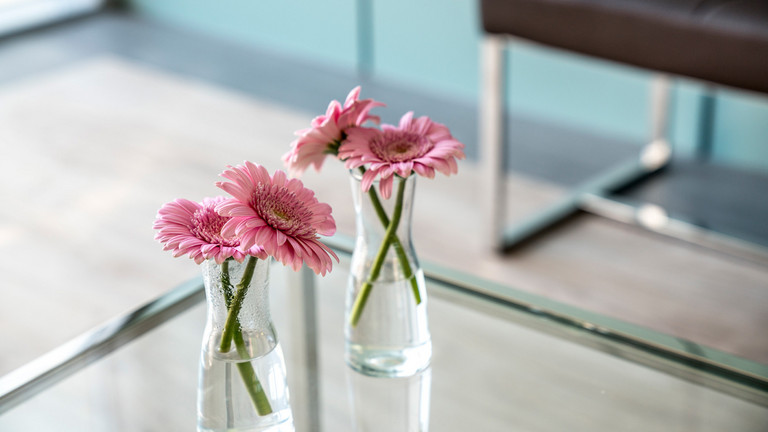 Vases with flowers at the etective treatment ward station in the Albertinen Hospital in Hamburg Vases with flowers at the etective treatment ward station in the Albertinen Hospital in Hamburg